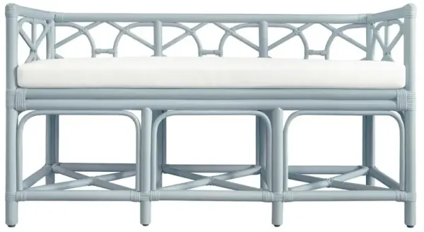 Worlds Away Ferguson Coastal Beach White Performance Light Blue Rattan Entryway Bench