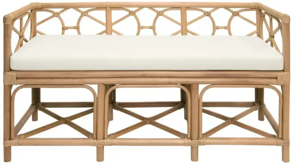 Worlds Away Ferguson Coastal Beach White Performance Natural Rattan Entryway Bench