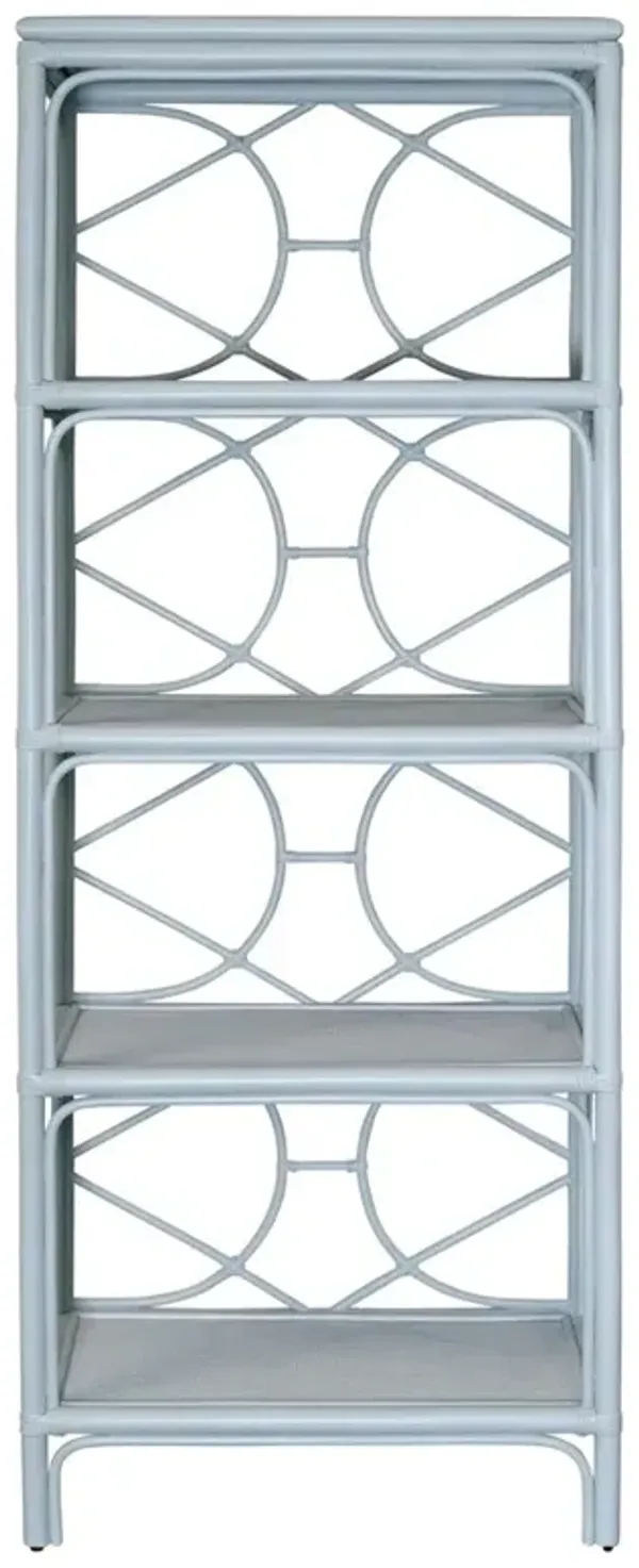Worlds Away Danielle Coastal Beach Light Blue Rattan Bookcase