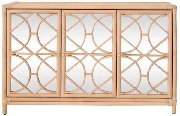 Worlds Away Aria Coastal Beach Natural Rattan Mirror Front Sideboard