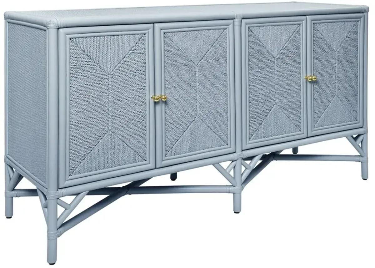 Worlds Away Eleanor Coastal Beach Light Blue Rattan Woven Rope Sideboard