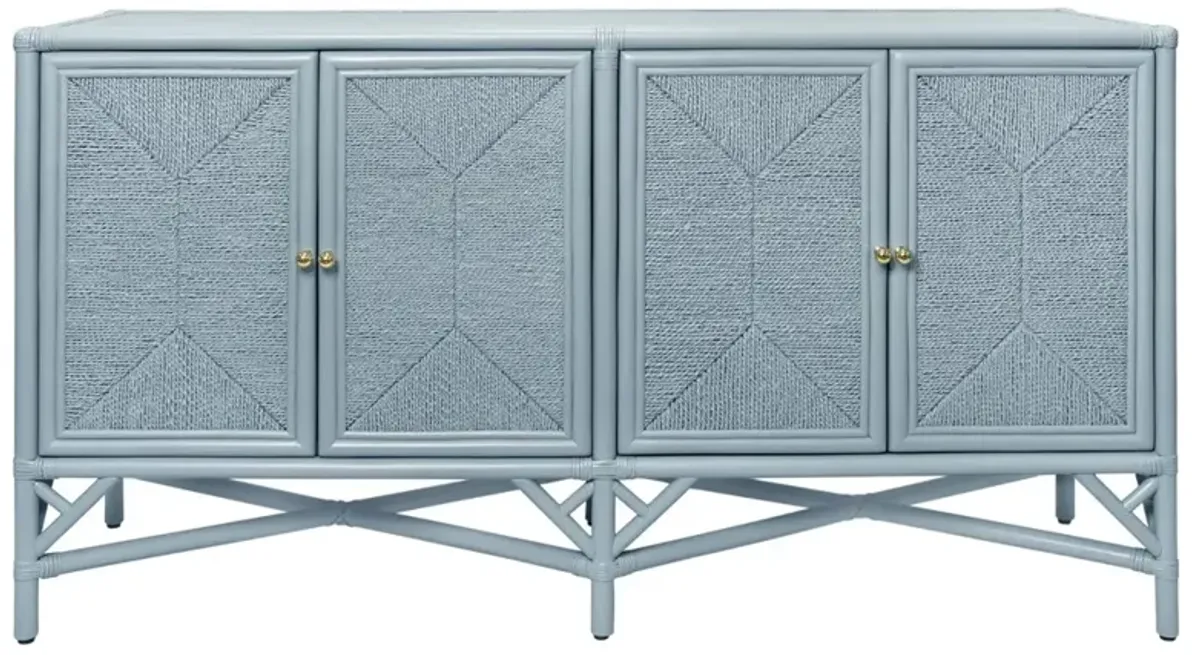 Worlds Away Eleanor Coastal Beach Light Blue Rattan Woven Rope Sideboard