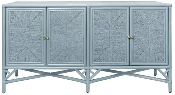 Worlds Away Eleanor Coastal Beach Light Blue Rattan Woven Rope Sideboard
