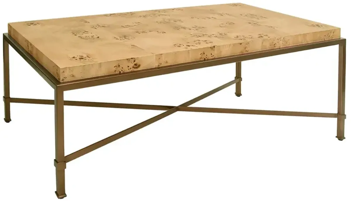 Worlds Away Hardwick Modern Classic Brown Burl Wood Rectangular Coffee Table
