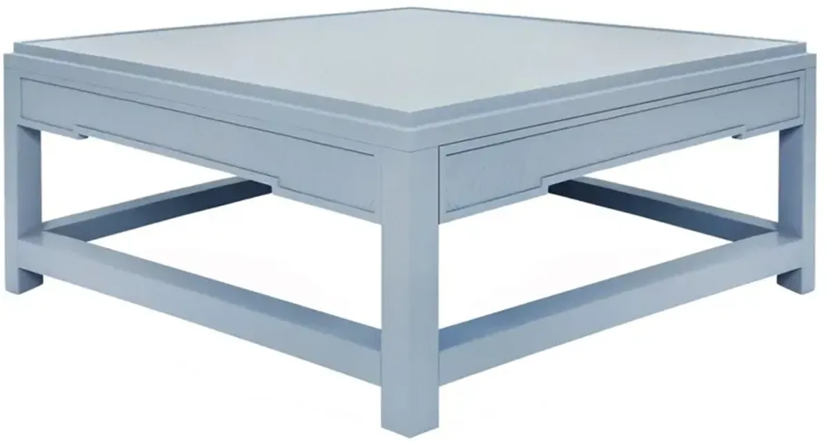 Worlds Away Locklin Modern Light Blue Grasscloth Wood Storage Coffee Table