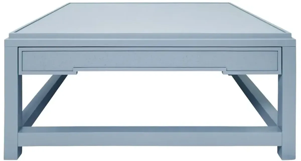 Worlds Away Locklin Modern Light Blue Grasscloth Wood Storage Coffee Table