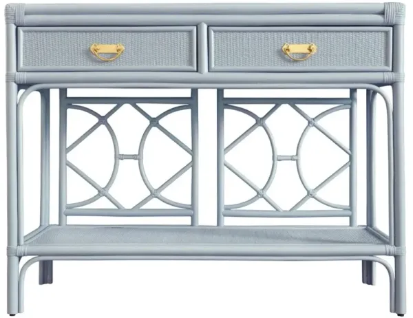 Worlds Away Gideon Coastal Beach Light Blue Rattan Console Table