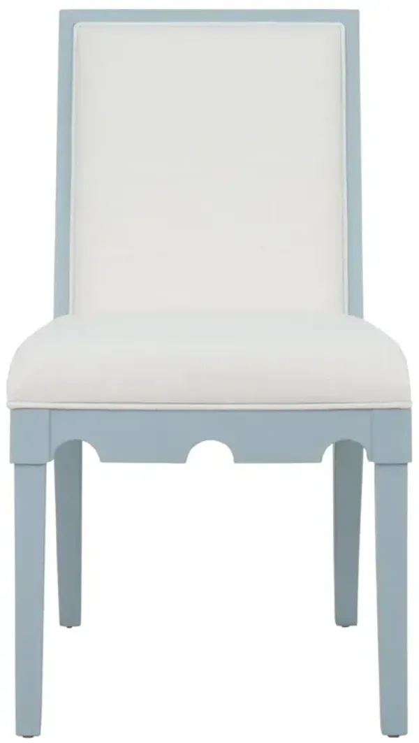 Worlds Away Lanister Modern White Performance Light Blue Wood Dining Chair
