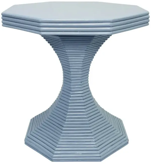 Worlds Away Octavia Coastal Beach Light Blue Rattan Pedestal Dining Table - 24"