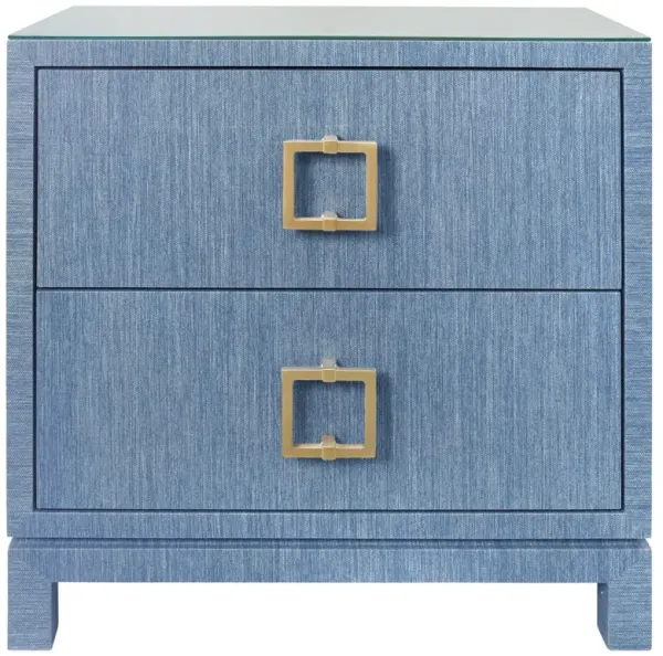 Worlds Away Cole Modern Classic Blue Grasscloth Brass Pull Nightstand
