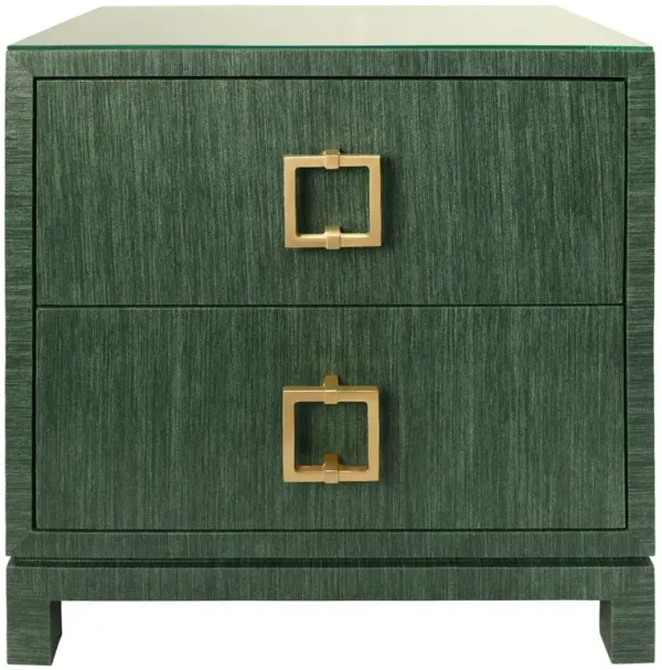 Worlds Away Cole Modern Classic Green Grasscloth Brass Pull Nightstand