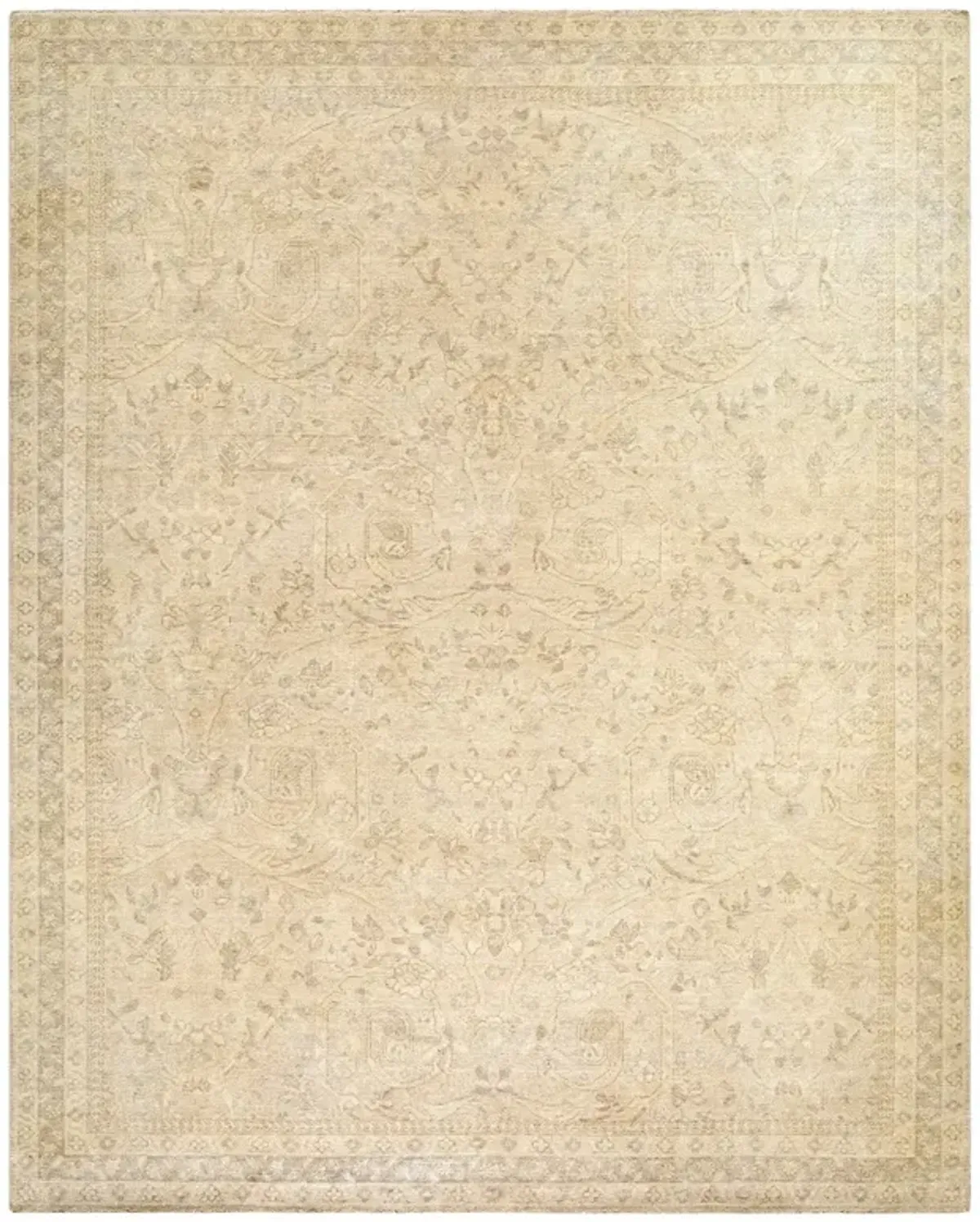 Tierney Updated Traditional Beige Wool Patterned Hand Knotted Rug - 10'x14'