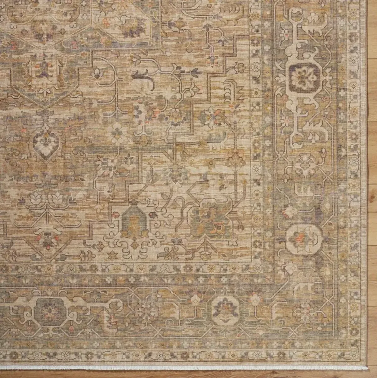 Atlee Updated Traditional Beige Wool Oushak Patterned Rug - 1'11"x2'11"