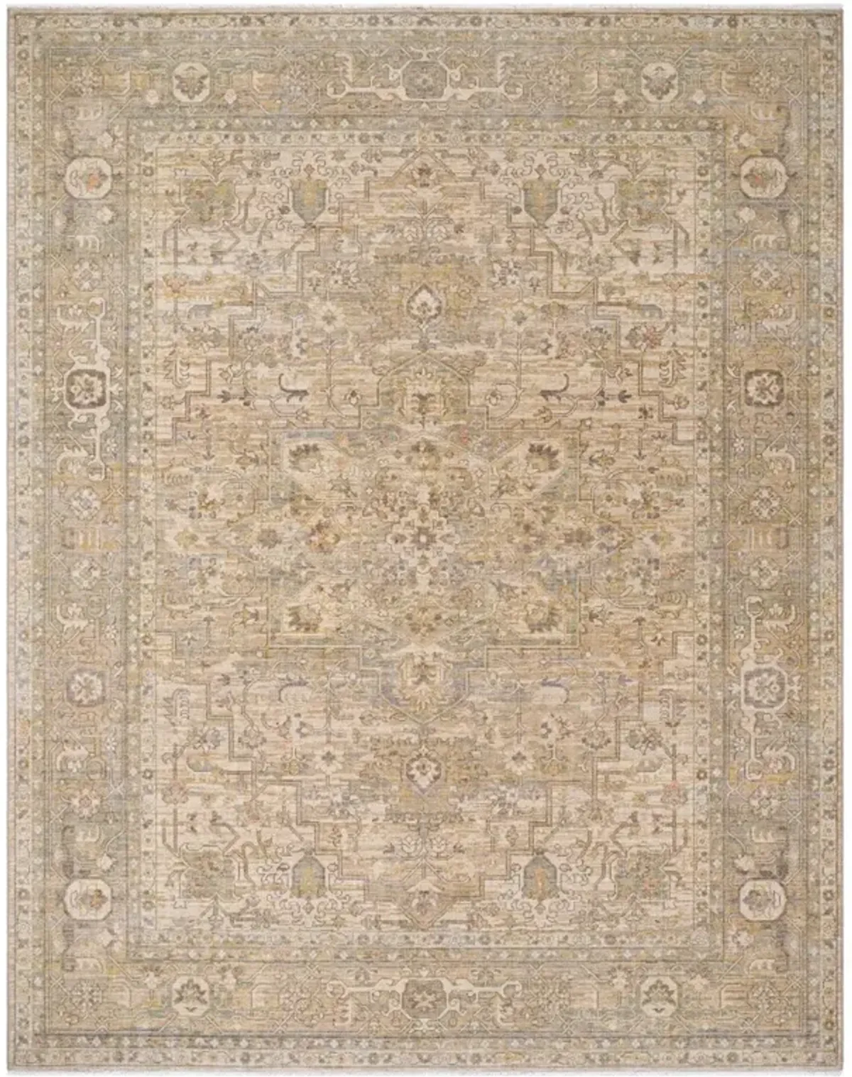 Atlee Updated Traditional Beige Wool Oushak Patterned Rug - 1'11"x2'11"