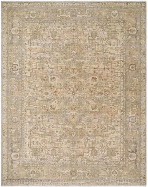 Atlee Updated Traditional Beige Wool Oushak Patterned Rug - 6'5"x8'10"