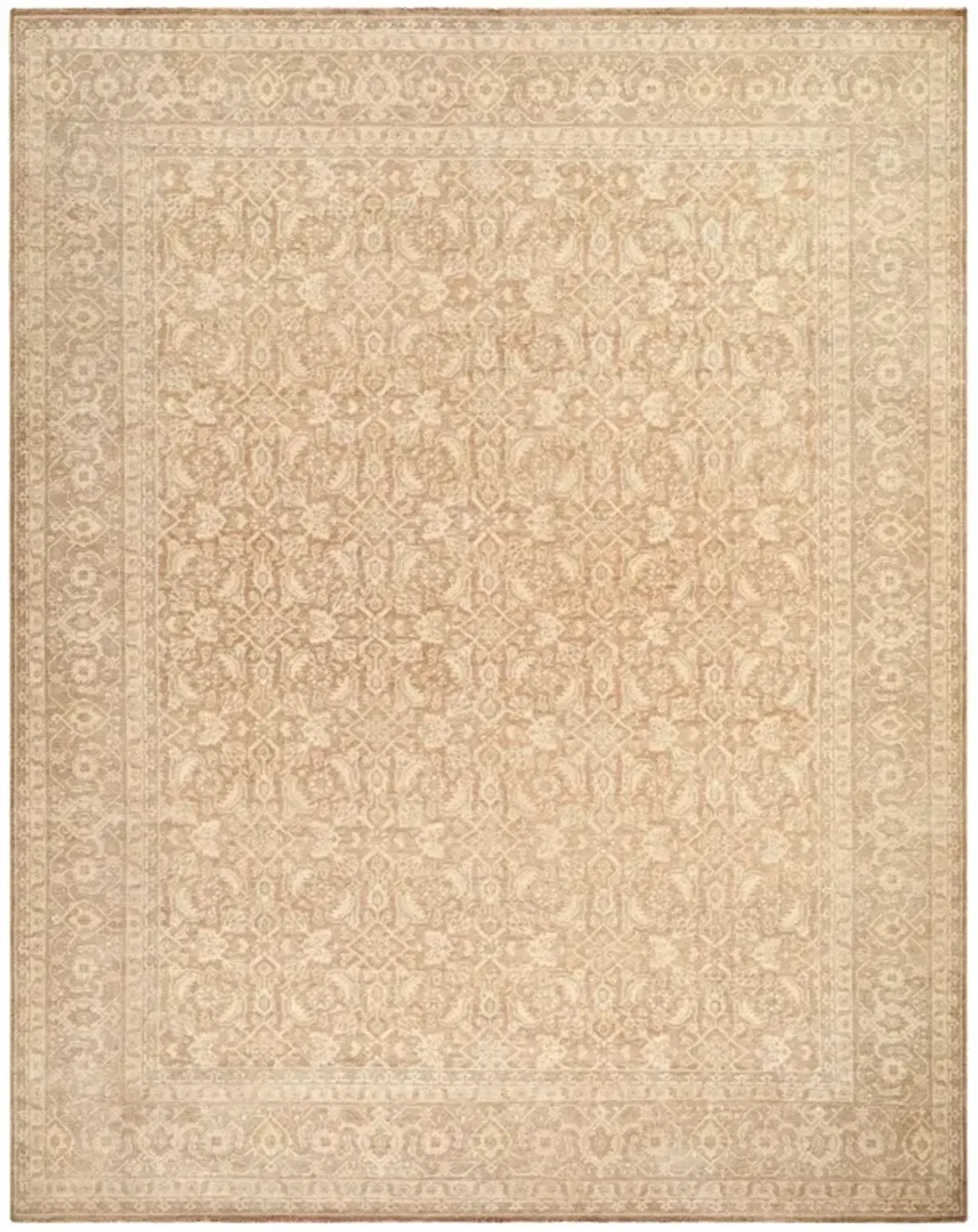 Kalani Updated Traditional Beige Wool Patterned Hand Knotted Rug - Sample
