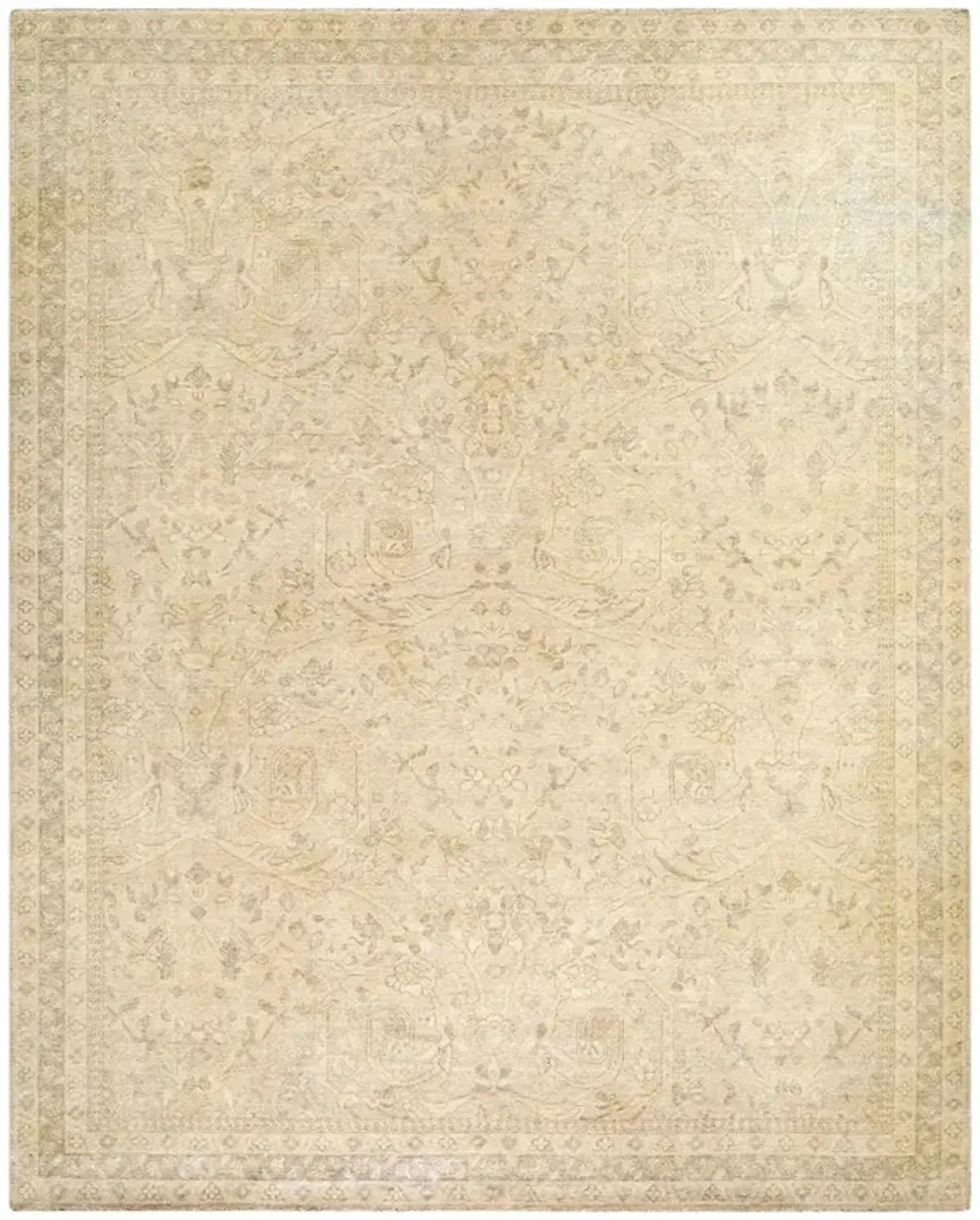 Tierney Updated Traditional Beige Wool Patterned Hand Knotted Rug - Sample
