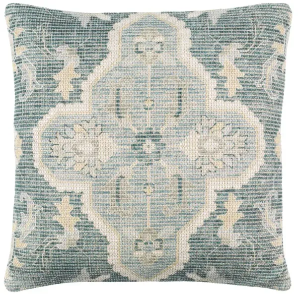Audrey French Country Teal Floral Down Throw Pillow - 20x20