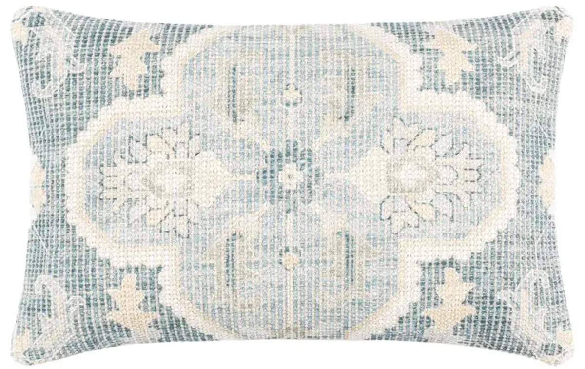 Audrey French Country Teal Floral Down Lumbar Pillow - 14x22