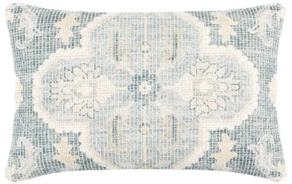 Audrey French Country Teal Floral Down Lumbar Pillow - 14x22