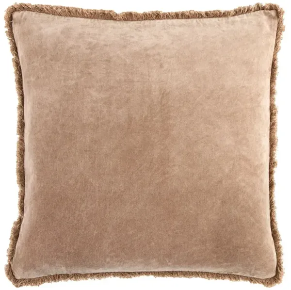 Micah Modern Classic Light Brown Velvet Throw Pillow - 18x18