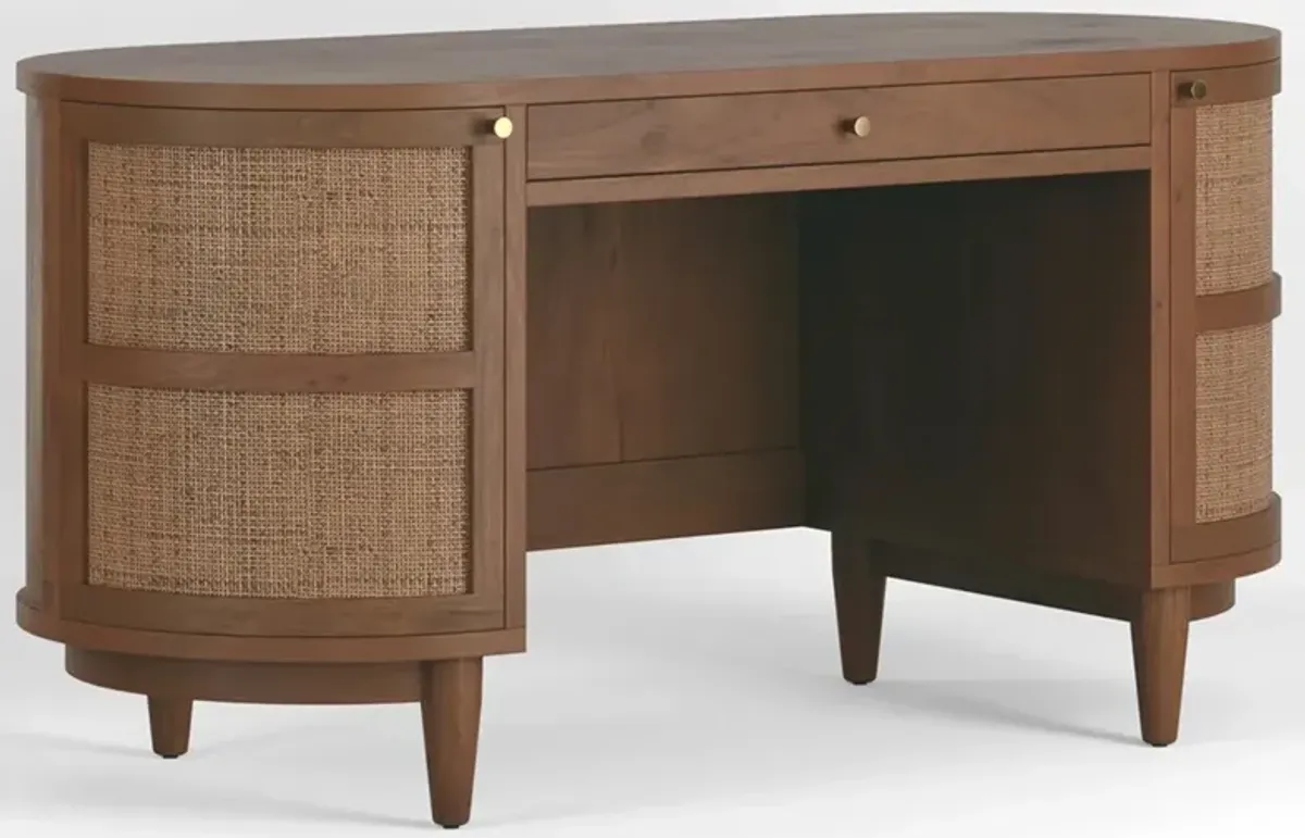Noah Modern Classic Brown Wood Cane Oval Desk