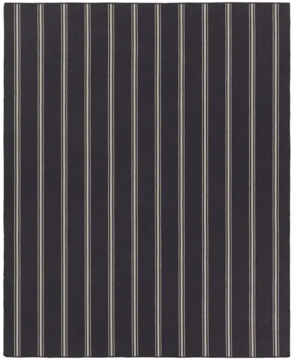 Mavian Coastal Beach Navy Blue Striped Patterned Indoor Outdoor Rug - 2'x3'