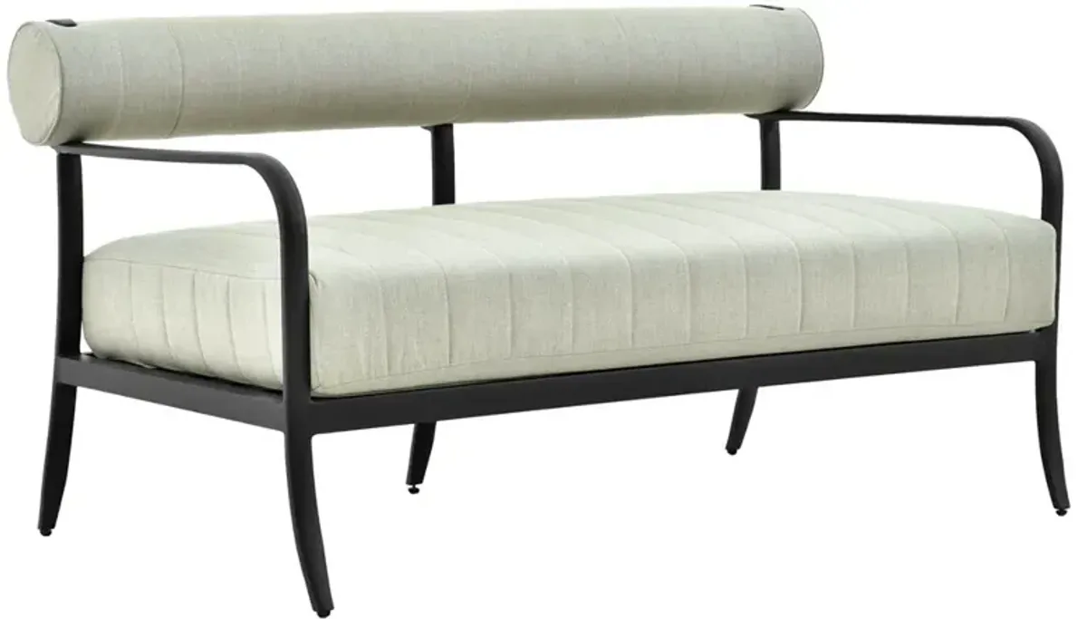 Madelle Modern Classic White Sunbrella Black Aluminum Outdoor Loveseat - 57"