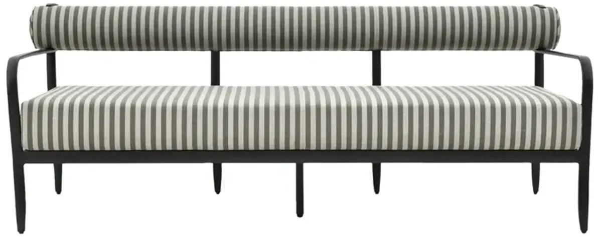 Madelle Modern Classic Grey Striped Sunbrella Black Aluminum Outdoor Sofa - 81"