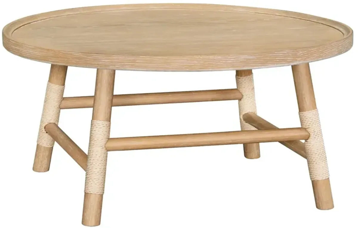 Cora Coastal Beach Natural Brown Wood Round Coffee Table