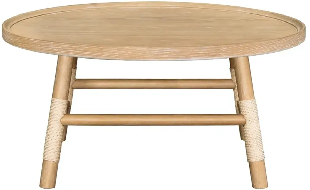 Cora Coastal Beach Natural Brown Wood Round Coffee Table
