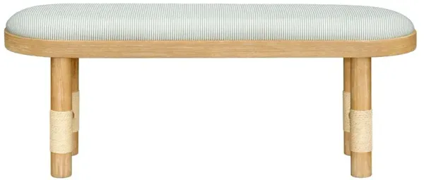 Cora Coastal Beach Blue Striped Brown Wood Entryway Bench