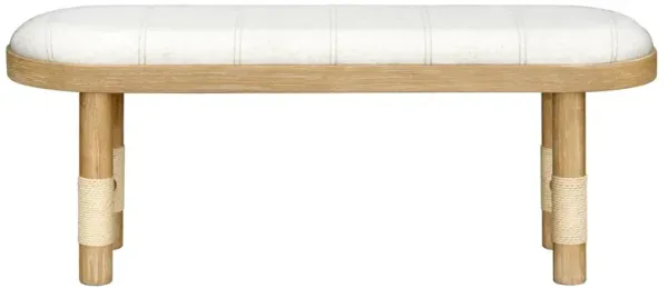 Cora Coastal Beach Beige Linen Brown Wood Entryway Bench