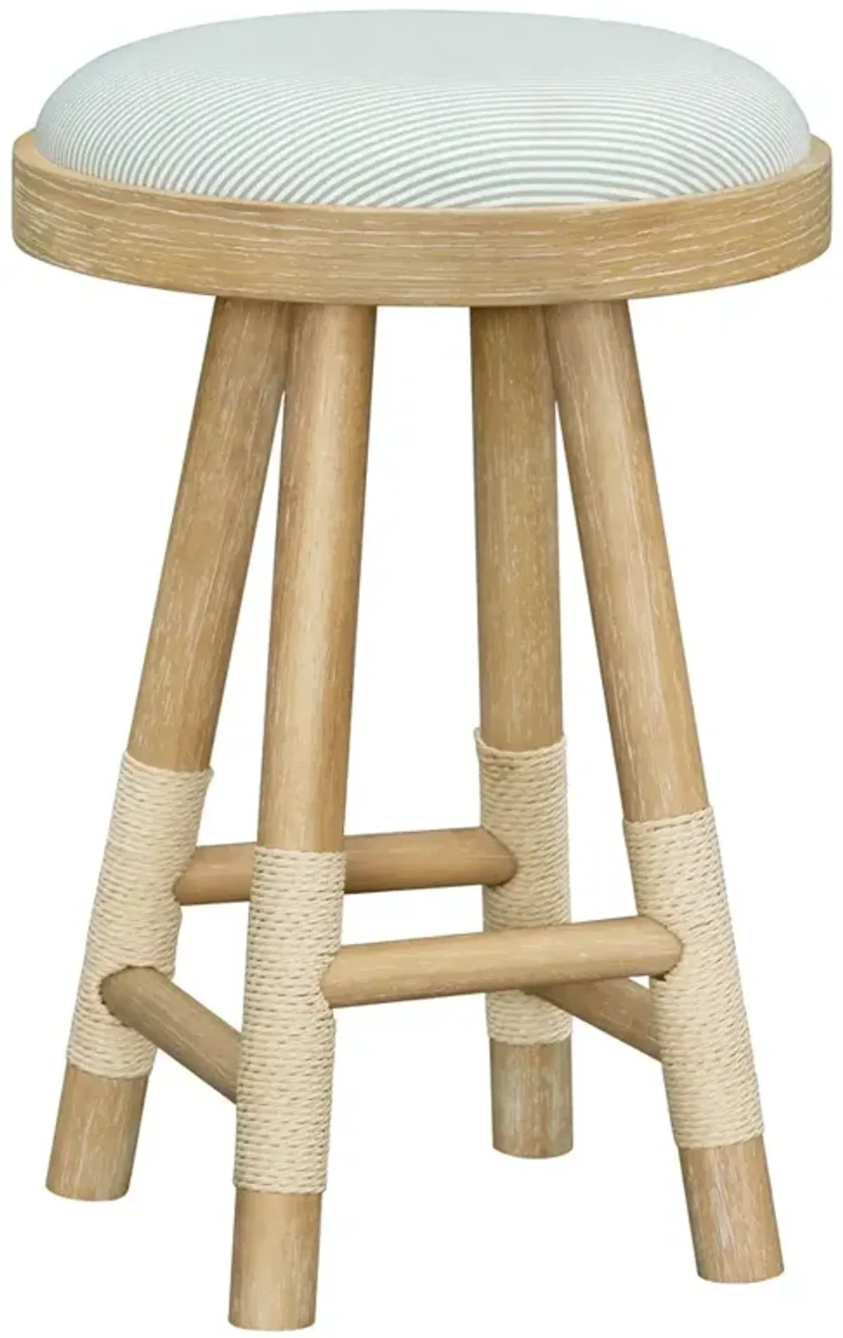 Cora Coastal Beach Blue Striped Brown Wood Counter Stool