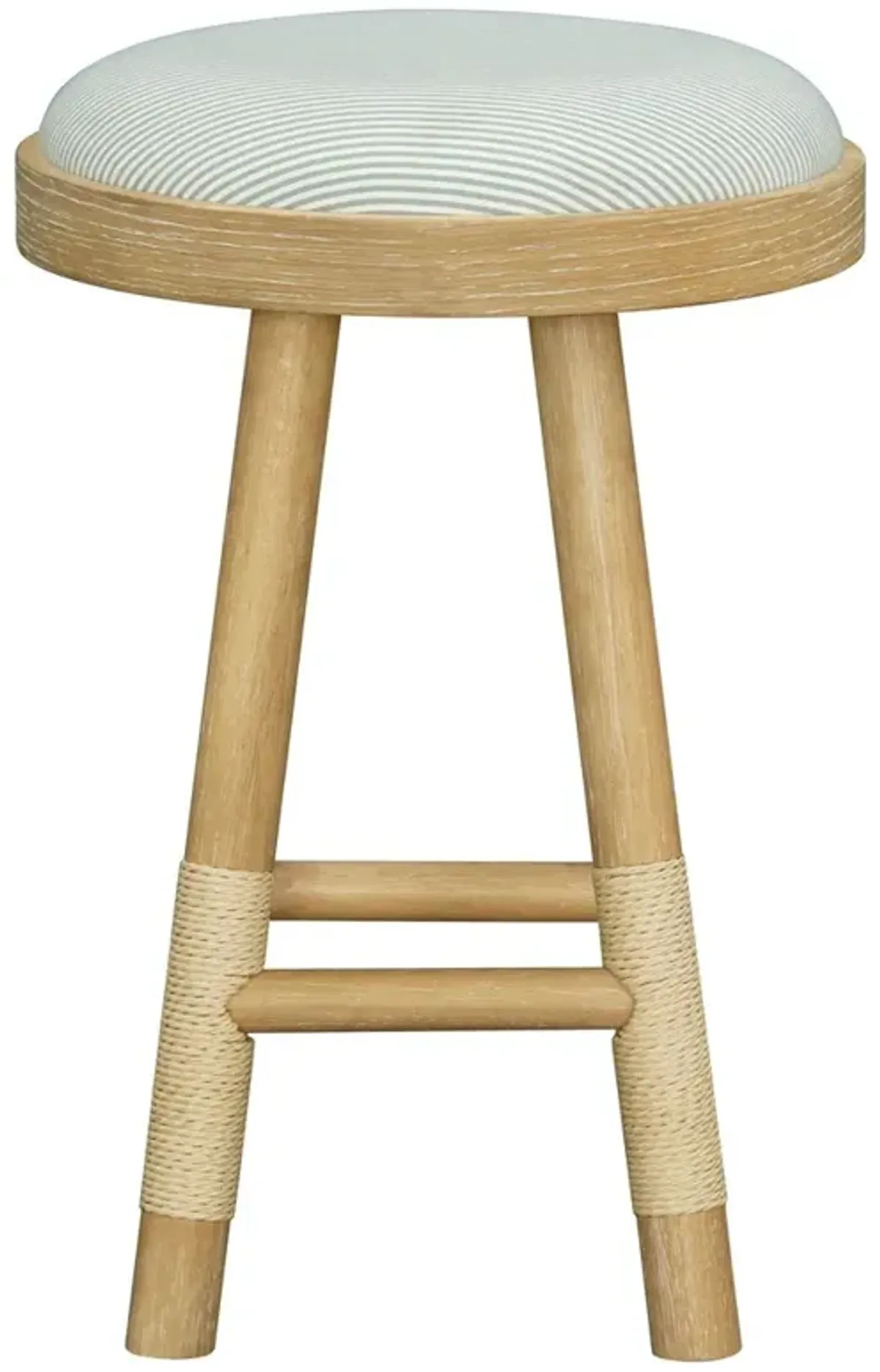 Cora Coastal Beach Blue Striped Brown Wood Counter Stool
