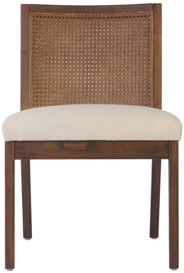 Annette Modern Classic Dark Brown Cane Wood Frame White Performance Dining Side Chair