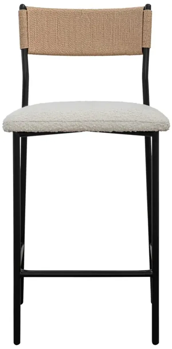Fenella Modern Classic White Performance Boucle Black Iron Counter Stool