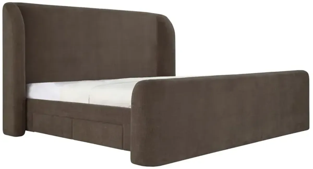 Arielle Modern Classic Brown Storage Wingback Bed - Queen
