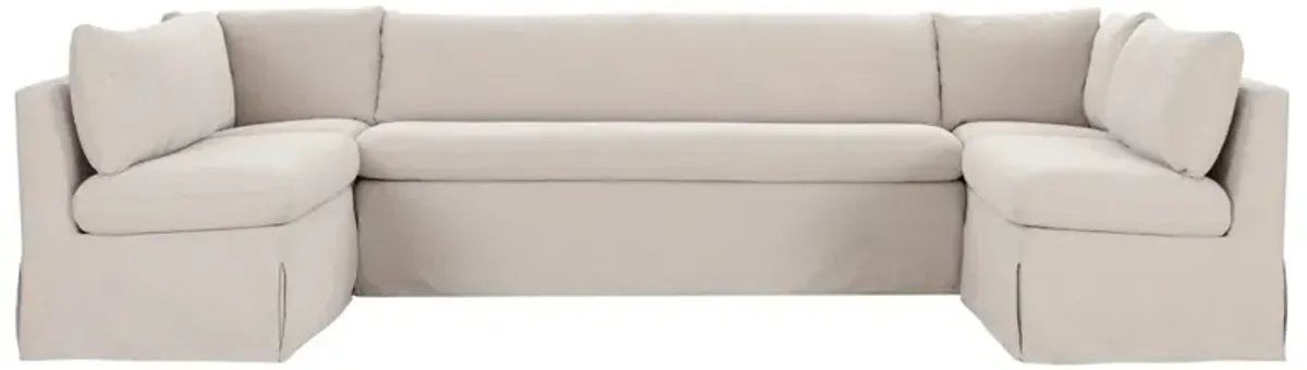 Lumiel Modern Classic Beige Slipcovered U-Shape Dining Banquette - 129"