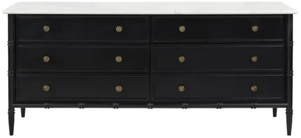 Poema Updated Traditional White Marble Black Wood Double Dresser
