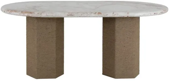 Diana Modern Beige Breccia Marble Brown Mango Wood Oval Dining Table - 72"