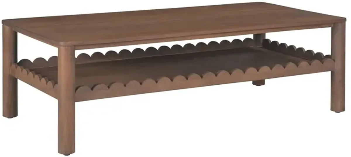 Bella Modern Classic Brown Mango Wood Rectangular Scalloped Coffee Table