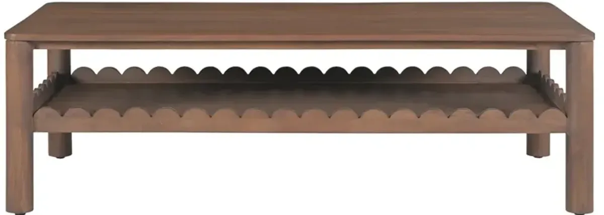 Bella Modern Classic Brown Mango Wood Rectangular Scalloped Coffee Table