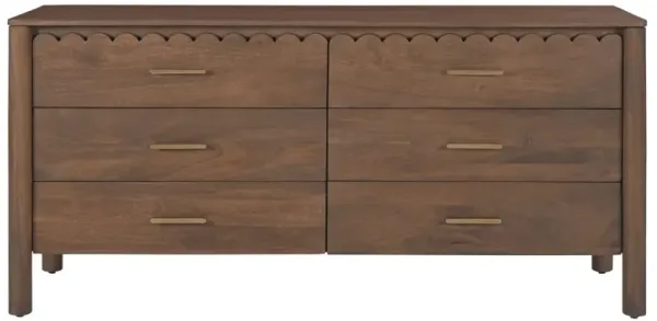 Bella Modern Classic Brown Mango Wood Scalloped Double Dresser