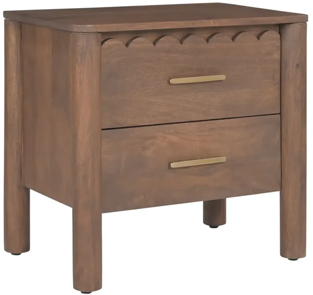 Bella Modern Classic Brown Mango Wood Scalloped Nightstand