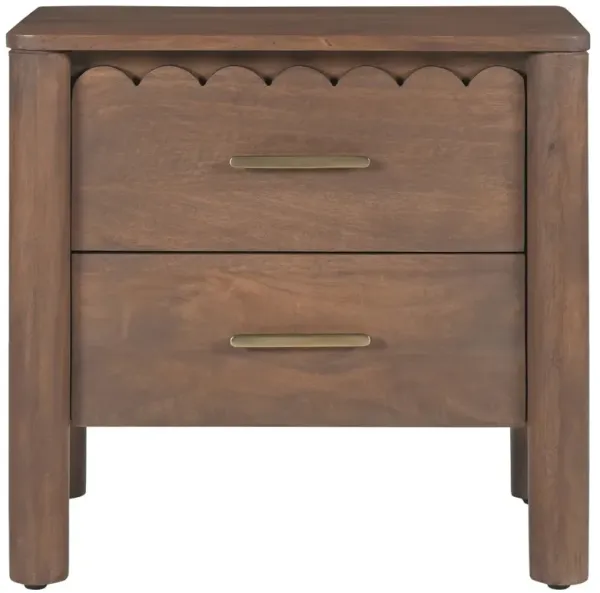 Bella Modern Classic Brown Mango Wood Scalloped Nightstand