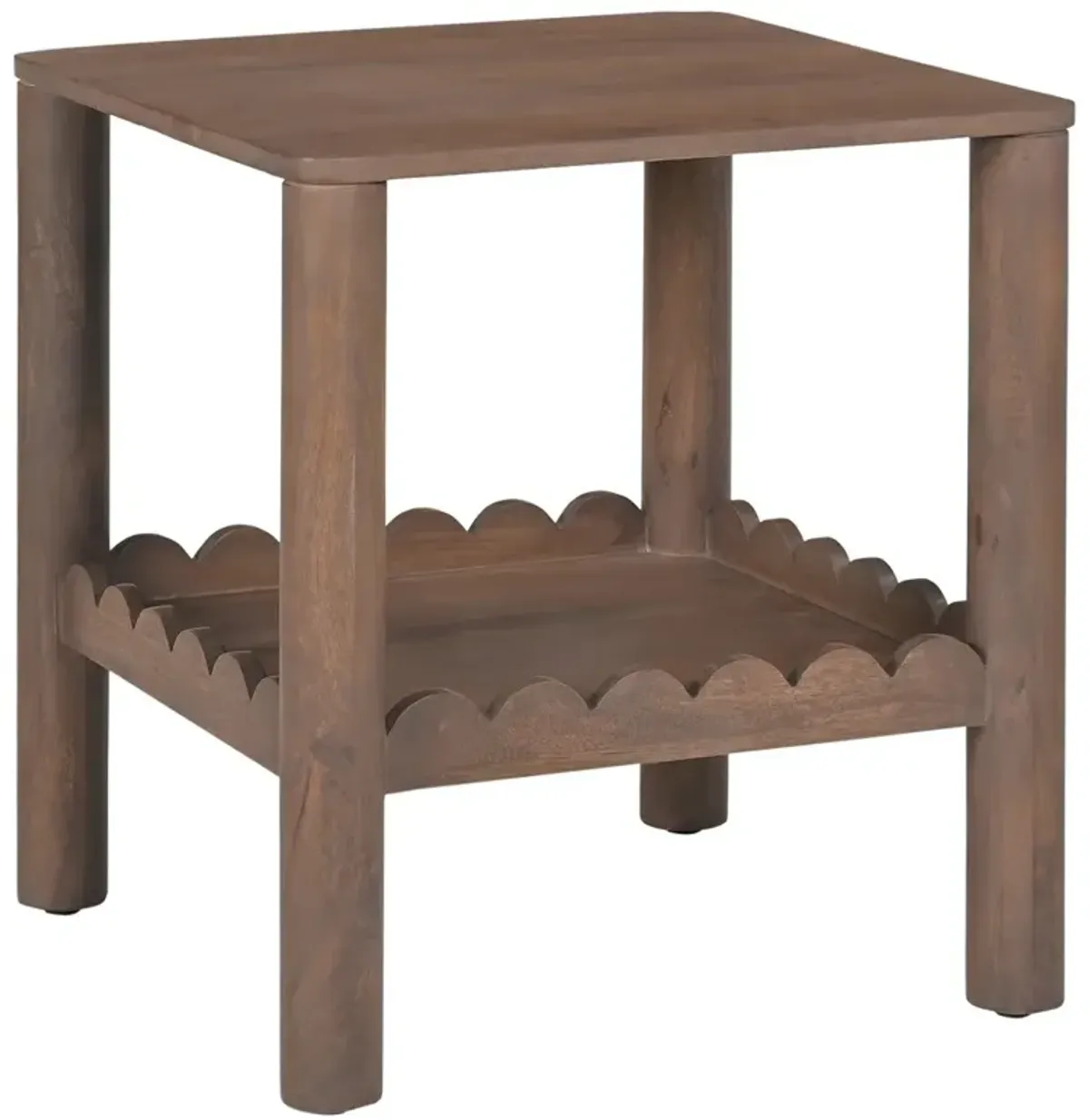 Bella Modern Classic Brown Mango Wood Scalloped Square Side Table