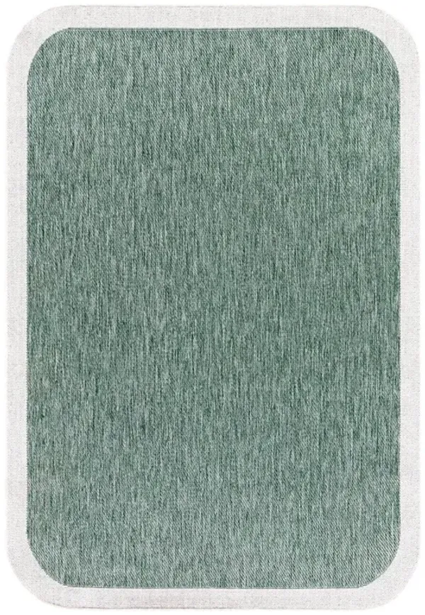 Salome Coastal Beach Green Cream Border Indoor Outdoor Rug - 7'10"x10'
