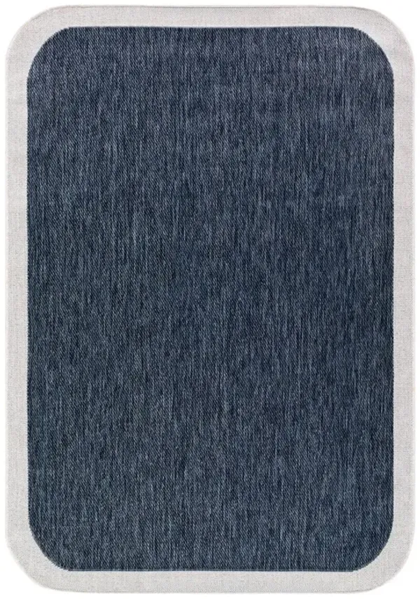 Salome Coastal Beach Dark Blue Cream Border Indoor Outdoor Rug - 7'10"x10'