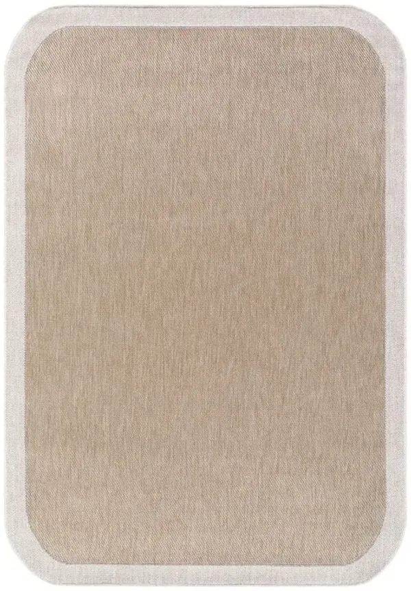 Salome Coastal Beach Tan Cream Border Indoor Outdoor Rug - 5'3"x7'